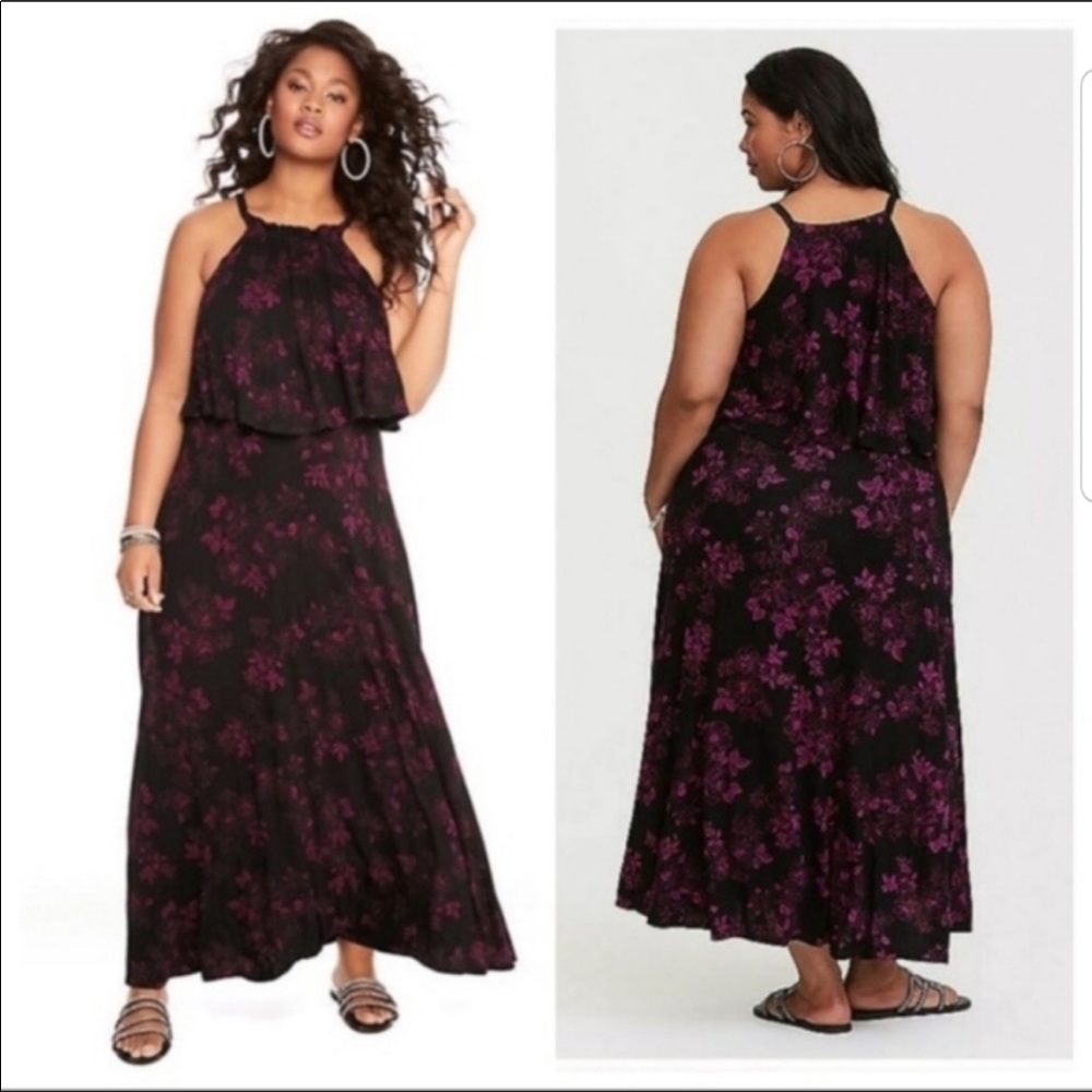 Black/pink floral maxi dress